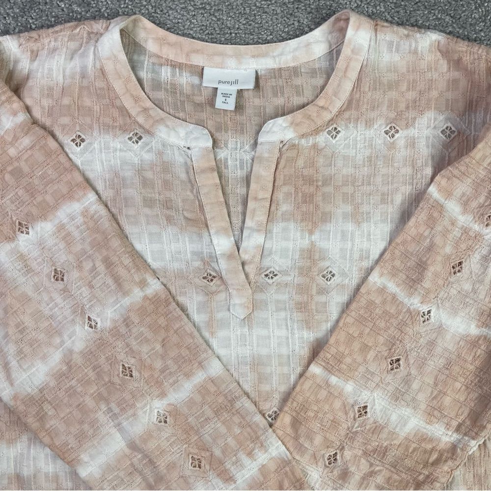 Pure Jill Tunic Top Small Tall Peach Tie Dye Cotton Boho Casual Lightweight